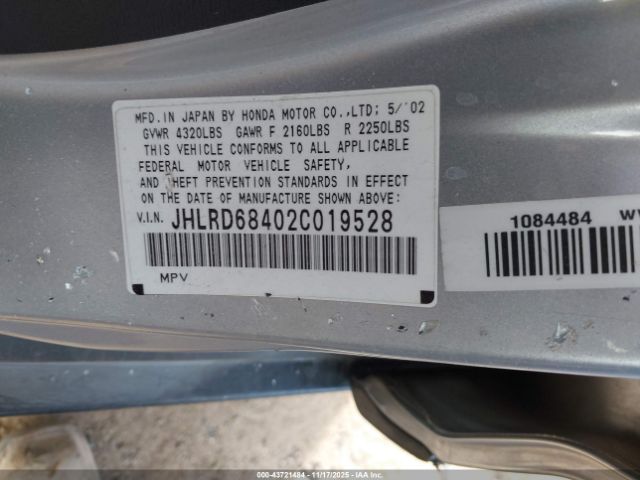 2002 HONDA CR-V JHLRD68402C019528 Photo 8