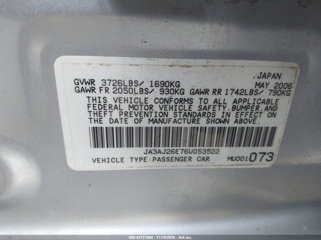 2006 MITSUBISHI LANCER JA3AJ26E76U053522 Photo 8