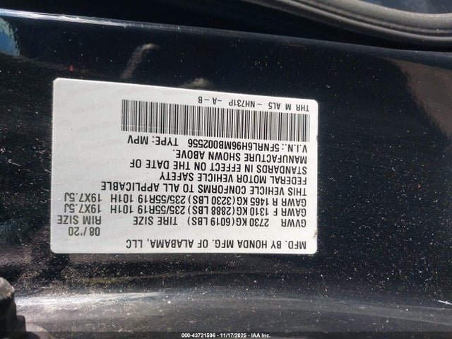 5FNRL6H96MB002556 Honda Odyssey Elite