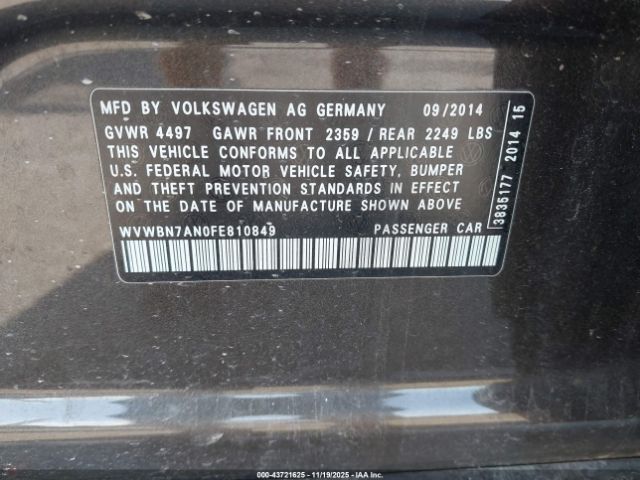 2015 VOLKSWAGEN CC WVWBN7AN0FE810849 Photo 8