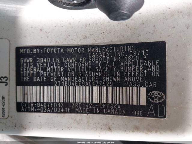 2010 TOYOTA COROLLA 2T1BU4EE9AC477929 Photo 8