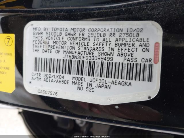 2003 LEXUS LS 430 JTHBN30F030099499 Photo 8