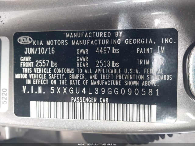 5XXGU4L39GG090581 KIA OPTIMA EX