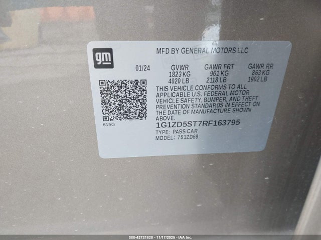 Продажа на аукционе авто 2024 Chevrolet Malibu Fwd 1lt, vin: 1G1ZD5ST7RF163795, номер лота: 43721828
