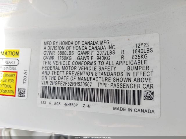 2024 HONDA CIVIC 2HGFE2F52RH530507 Photo 8