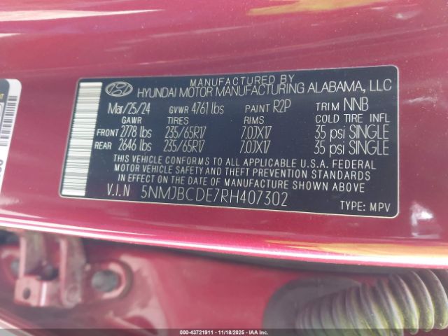 2024 HYUNDAI TUCSON 5NMJBCDE7RH407302 Photo 8