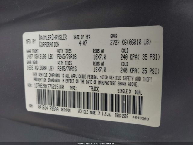 2007 DODGE DAKOTA 1D7HE28K77S215160 Photo 8