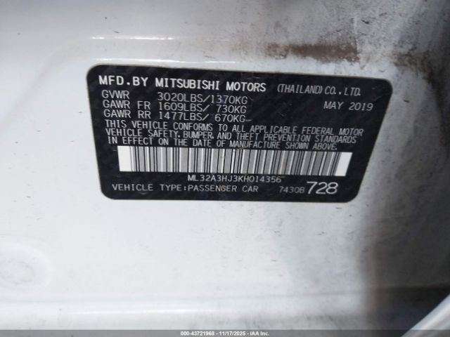 2019 MITSUBISHI MIRAGE ML32A3HJ3KH014356 Photo 8
