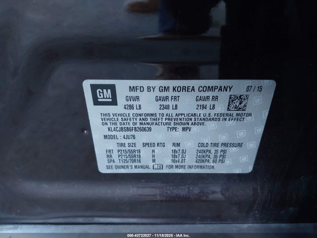 KL4CJBSB6FB260639 Buick Encore Convenience