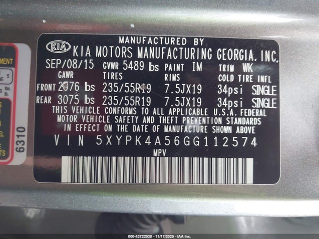 2016 KIA SORENTO 5XYPK4A56GG112574 Photo 8