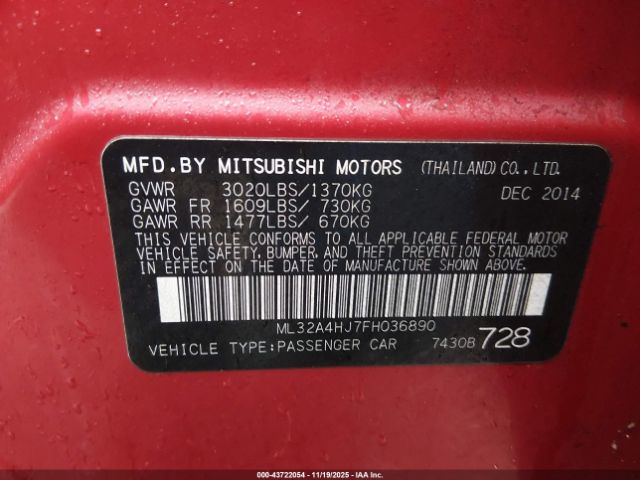 2015 MITSUBISHI MIRAGE ML32A4HJ7FH036890 Photo 8