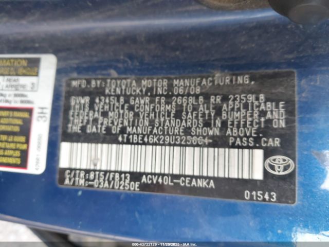 2009 TOYOTA CAMRY 4T1BE46K29U325664 Photo 8