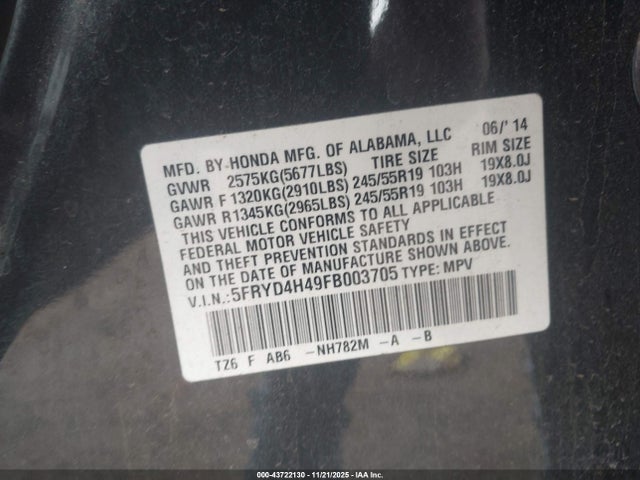 2015 ACURA MDX 5FRYD4H49FB003705 Photo 8