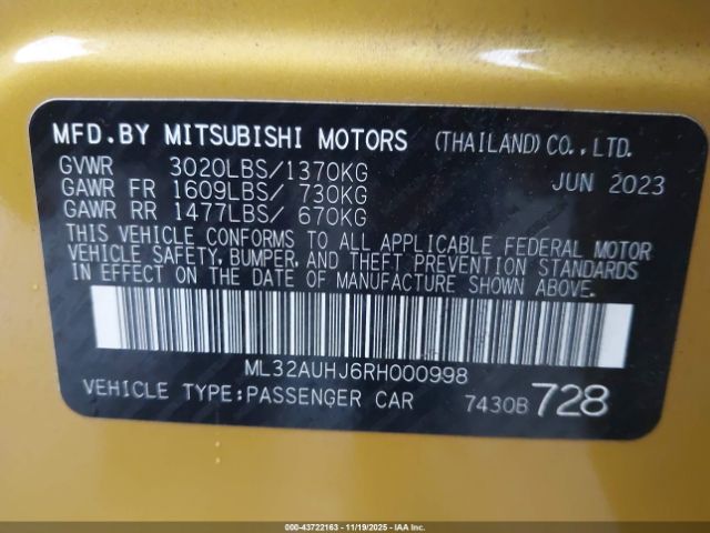 2024 MITSUBISHI MIRAGE ML32AUHJ6RH000998 Photo 8