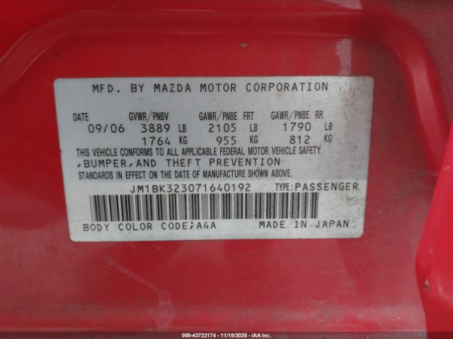2007 MAZDA MAZDA3 JM1BK323071640192 Photo 8