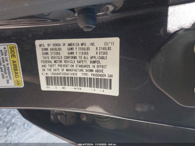 2013 Acura Tl 3.5 მანქანა იყიდება აუქციონზე, vin: 19UUA8F5XDA014926, აუქციონის ნომერი: 43722234