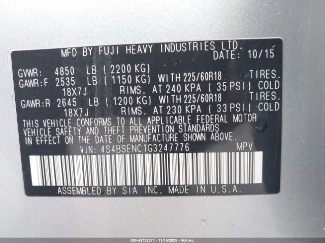 2016 SUBARU OUTBACK 4S4BSENC1G3247776 Photo 8