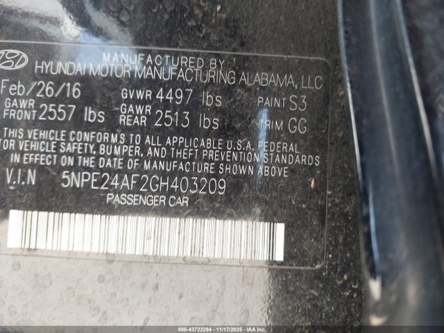 Hyundai dohc gdi theta-ii 2016 5NPE24AF2GH403209 Image 9