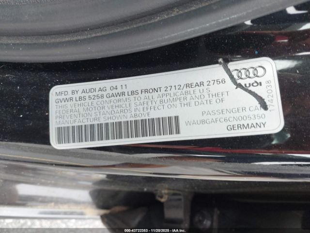 2012 AUDI A6 WAUBGAFC6CN005350 Photo 8