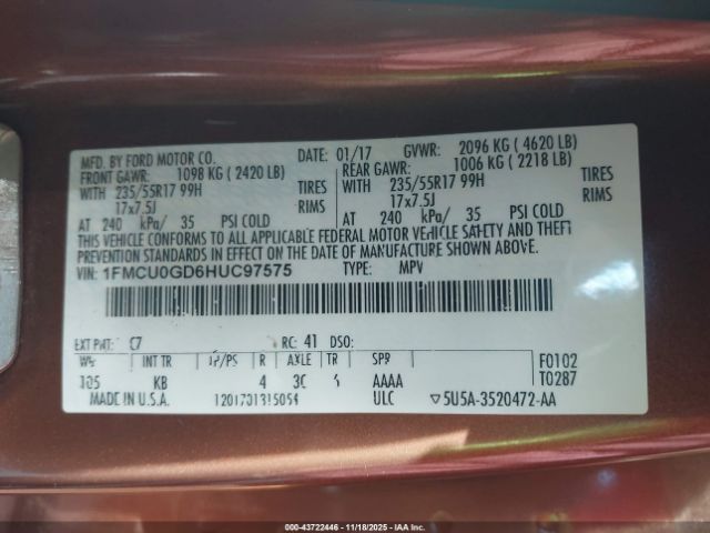 2017 FORD ESCAPE 1FMCU0GD6HUC97575 Photo 8