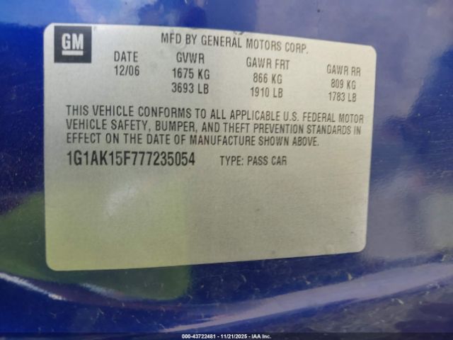 2007 CHEVROLET COBALT 1G1AK15F777235054 Photo 8