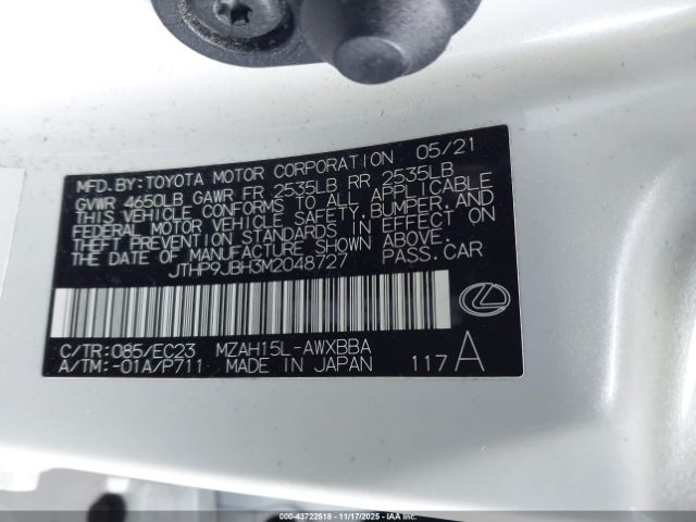 2021 LEXUS UX 250H JTHP9JBH3M2048727 Photo 8