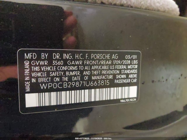 2001 PORSCHE BOXSTER WP0CB29871U663815 Photo 8