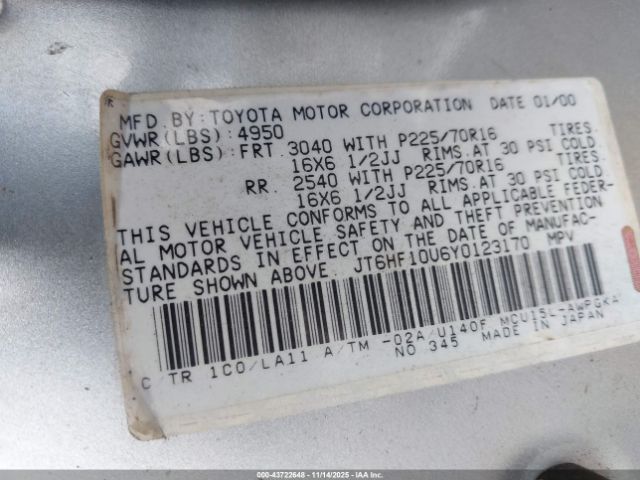 2000 LEXUS RX 300 JT6HF10U6Y0123170 Photo 8