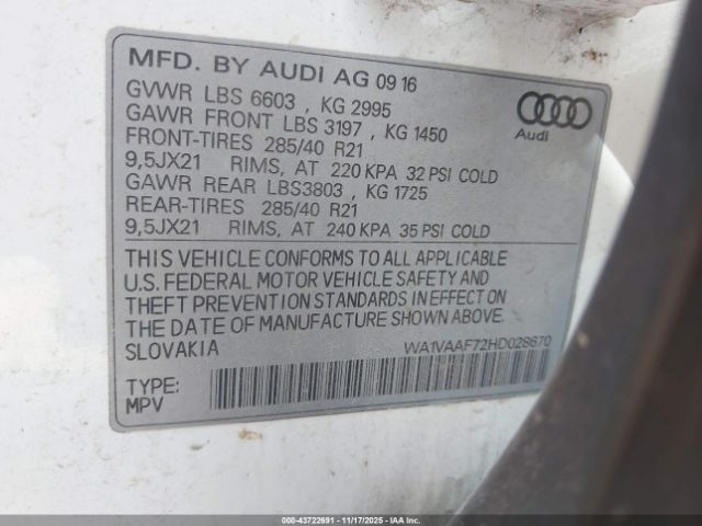 2017 AUDI Q7 WA1VAAF72HD028670 Photo 8