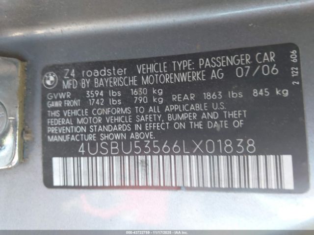 2006 BMW Z4 4USBU53566LX01838 Photo 8