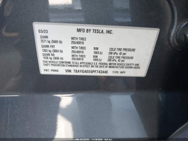 2023 TESLA MODEL Y 7SAYGAEE6PF743446 Photo 8