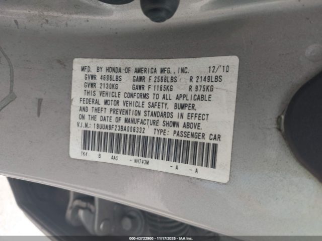 2011 ACURA TL 19UUA8F23BA006332 Photo 8