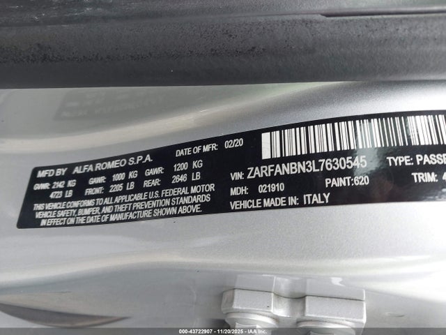 2020 ALFA ROMEO GIULIA ZARFANBN3L7630545 Photo 8