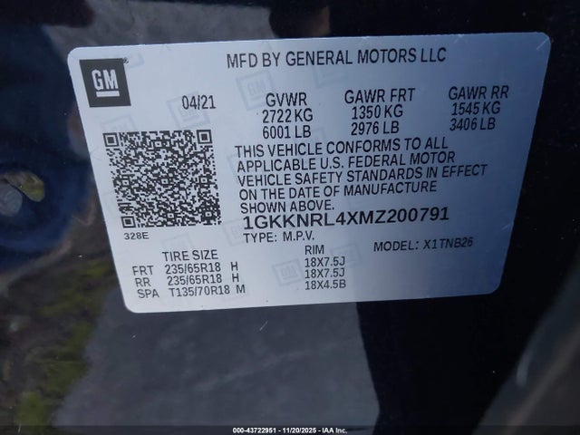 1GKKNRL4XMZ200791 GMC Acadia Awd Sle