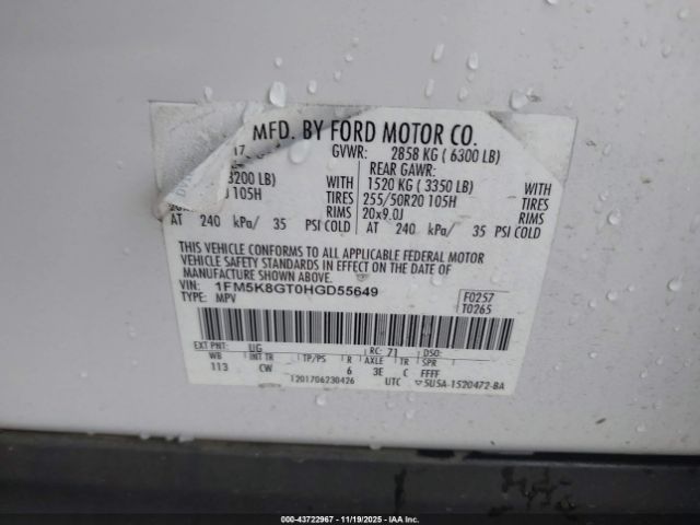 2017 FORD EXPLORER 1FM5K8GT0HGD55649 Photo 8