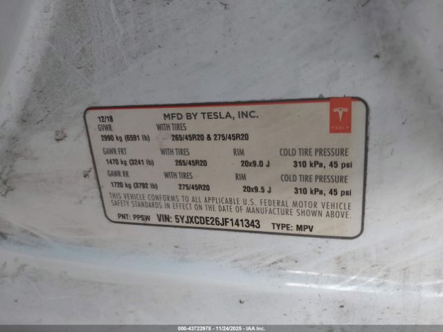 2018 TESLA MODEL X 5YJXCDE26JF141343 Photo 8