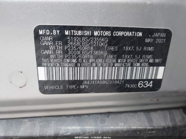 2022 MITSUBISHI OUTLANDER JA4J4TA88NZ018421 Photo 8