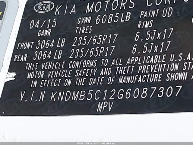 KNDMB5C12G6087307 KIA SEDONA LX