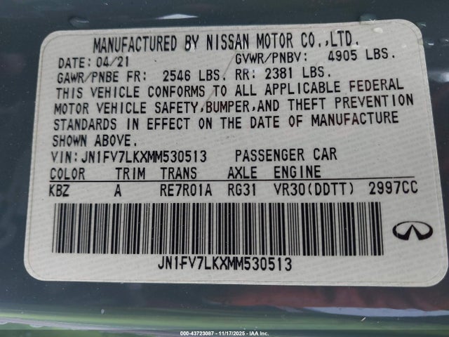 2021 INFINITI Q60 JN1FV7LKXMM530513 Photo 8