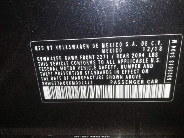 2019 VOLKSWAGEN GOLF GTI 3VW5T7AU6KM007474 Photo 8