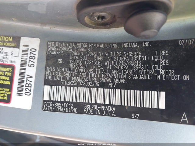 2007 TOYOTA SIENNA 5TDZK23C07S092236 Photo 8