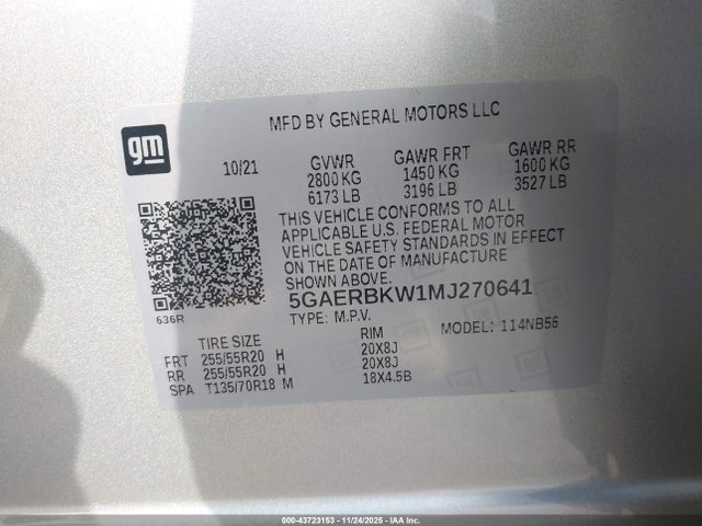 Auction sale of the 2021 Buick Enclave Fwd Essence, vin: 5GAERBKW1MJ270641, lot number: 43723153