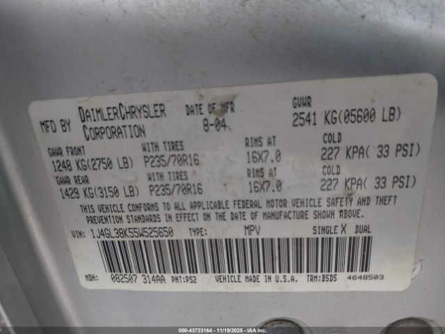 2005 JEEP LIBERTY 1J4GL38K55W525650 Photo 8