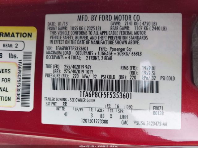 2015 FORD MUSTANG 1FA6P8CF5F5353601 Photo 8