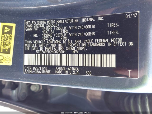 5TDZARFH2HS026601 Toyota Highlander Le