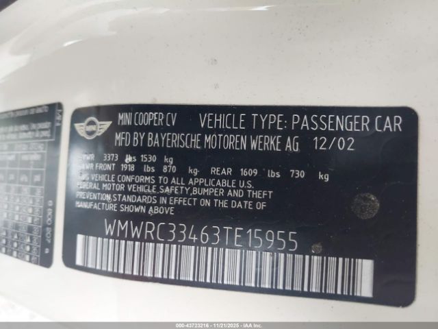 2003 MINI COOPER WMWRC33463TE15955 Photo 8
