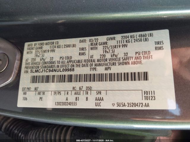 2022 LINCOLN CORSAIR 5LMCJ1C94NUL09988 Photo 8