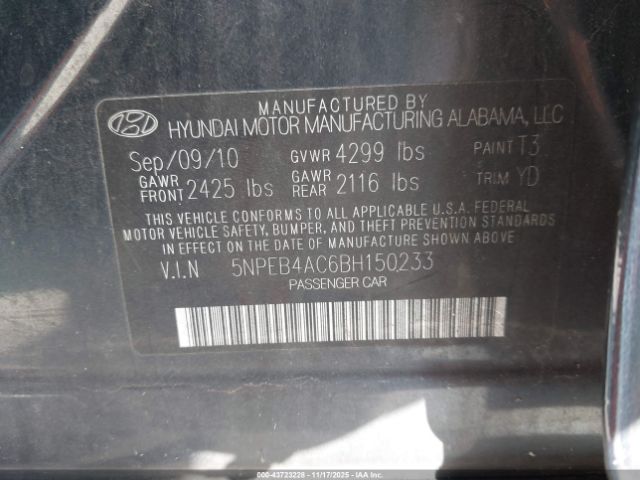 2011 HYUNDAI SONATA 5NPEB4AC6BH150233 Photo 8