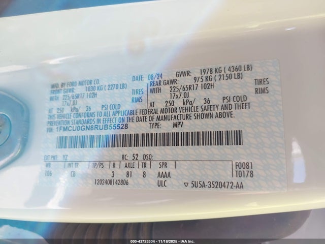 Продаж на аукціоні авто 2024 Ford Escape Active, vin: 1FMCU0GN8RUB55528, номер лоту: 43723304