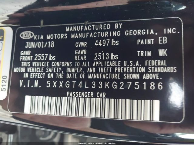 2019 KIA OPTIMA 5XXGT4L33KG275186 Photo 8